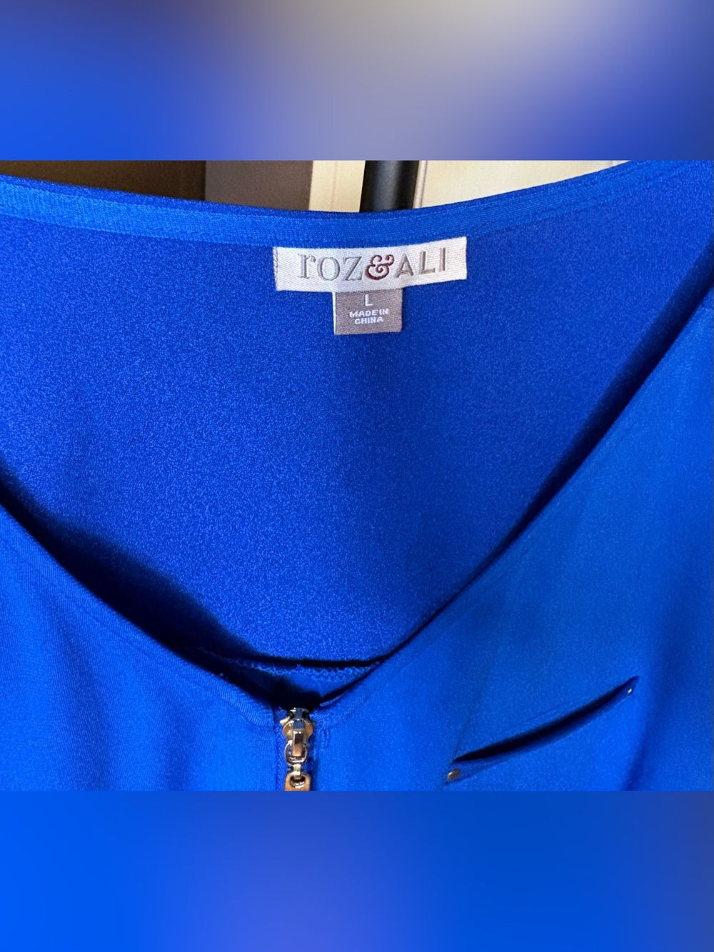 Roz & Ali Royal Blue V-Neck Zip Front Tunic - Picture 2 of 7